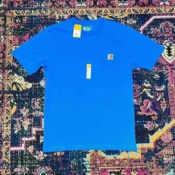 New Carhartt Mens Pocket T-Shirt BLUE Loose Fit Heavyweight Size S Short Sleeve - Picture 1 of 2